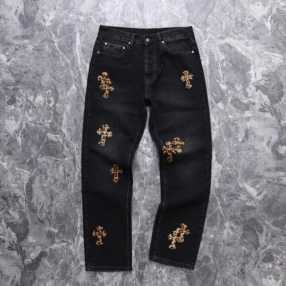 Chrome Heart Leather Patch Jeans - Picture 1 of 10